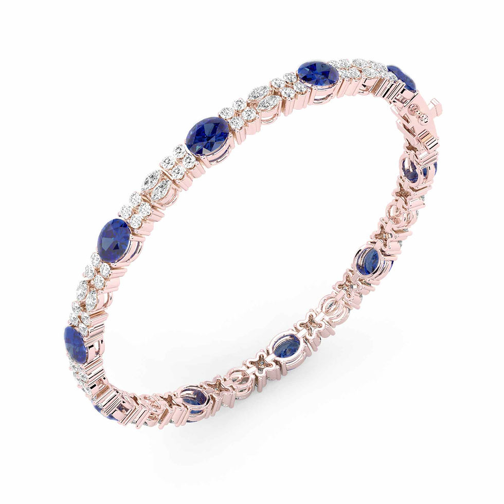 縮圖：橢圓形培育藍寶石滿鑽手鐲 (共4.34卡)