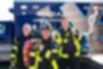 Meramec Ambulance District team standing together in front of an ambulance, celebrating the successful passing of Proposition A in April 2025.