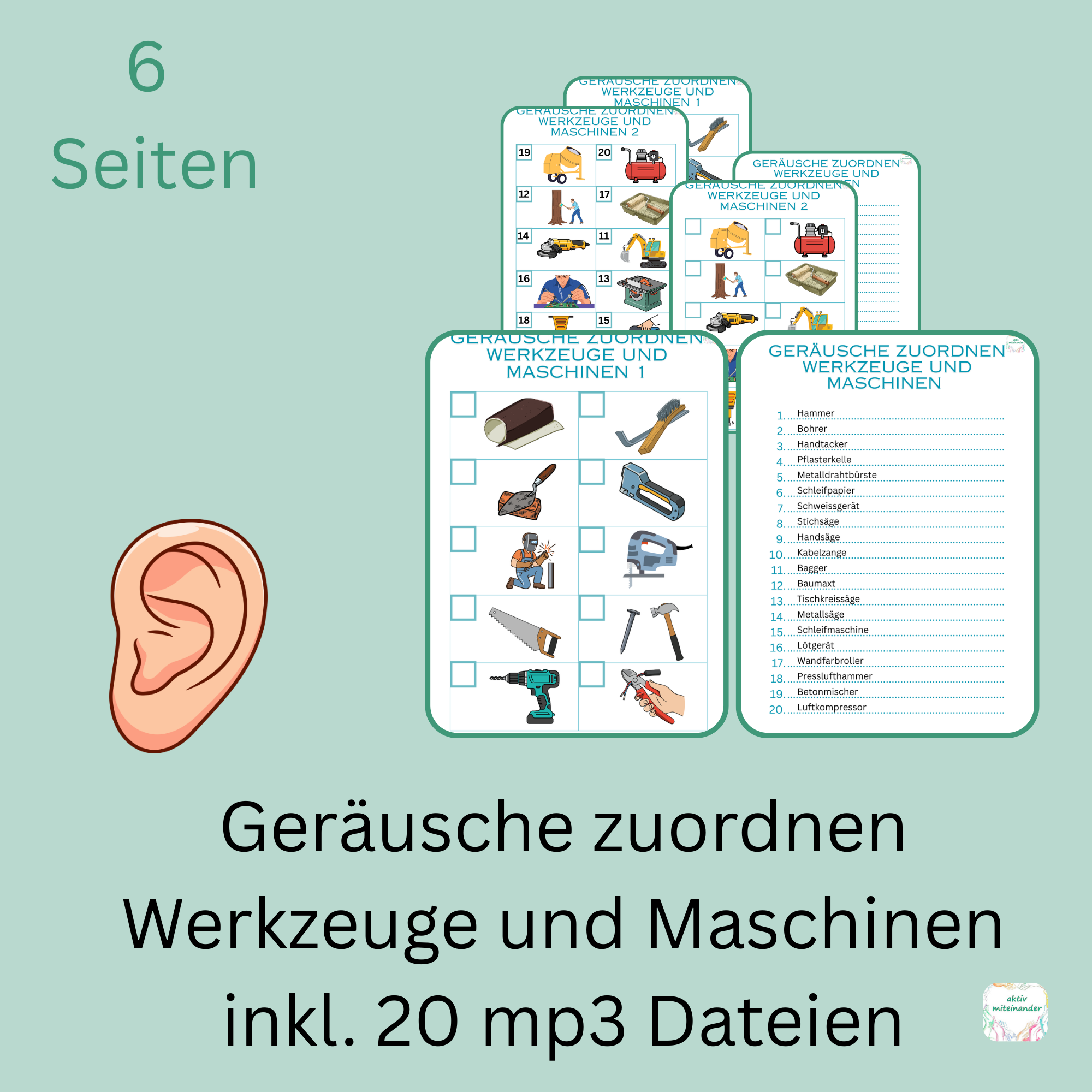 Geräusche zuordnen Werkzeuge und Maschinen inkl. 20 mp3 Dateien