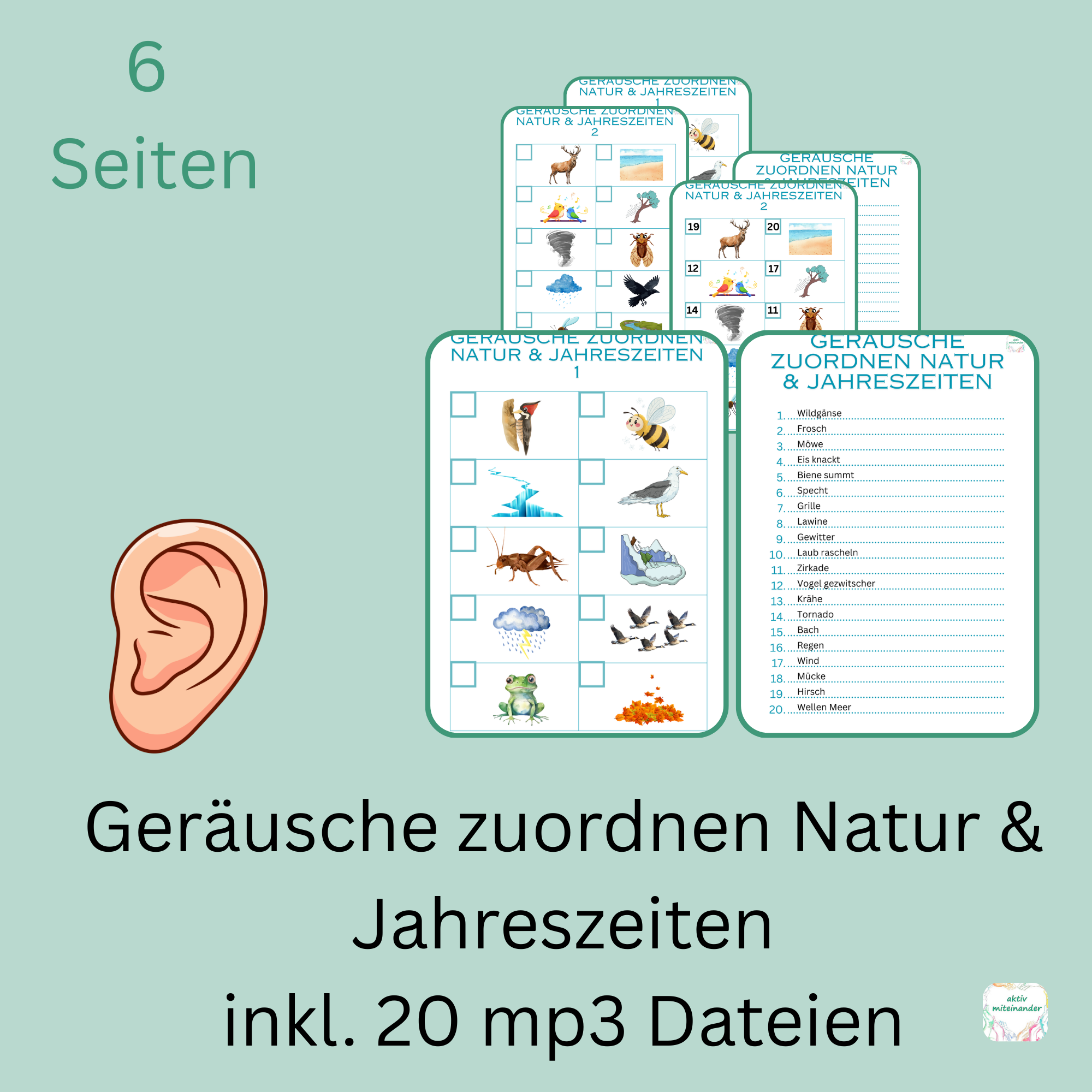 Geräusche zuordnen Natur & Jahreszeiten inkl. 20 mp3 Dateien
