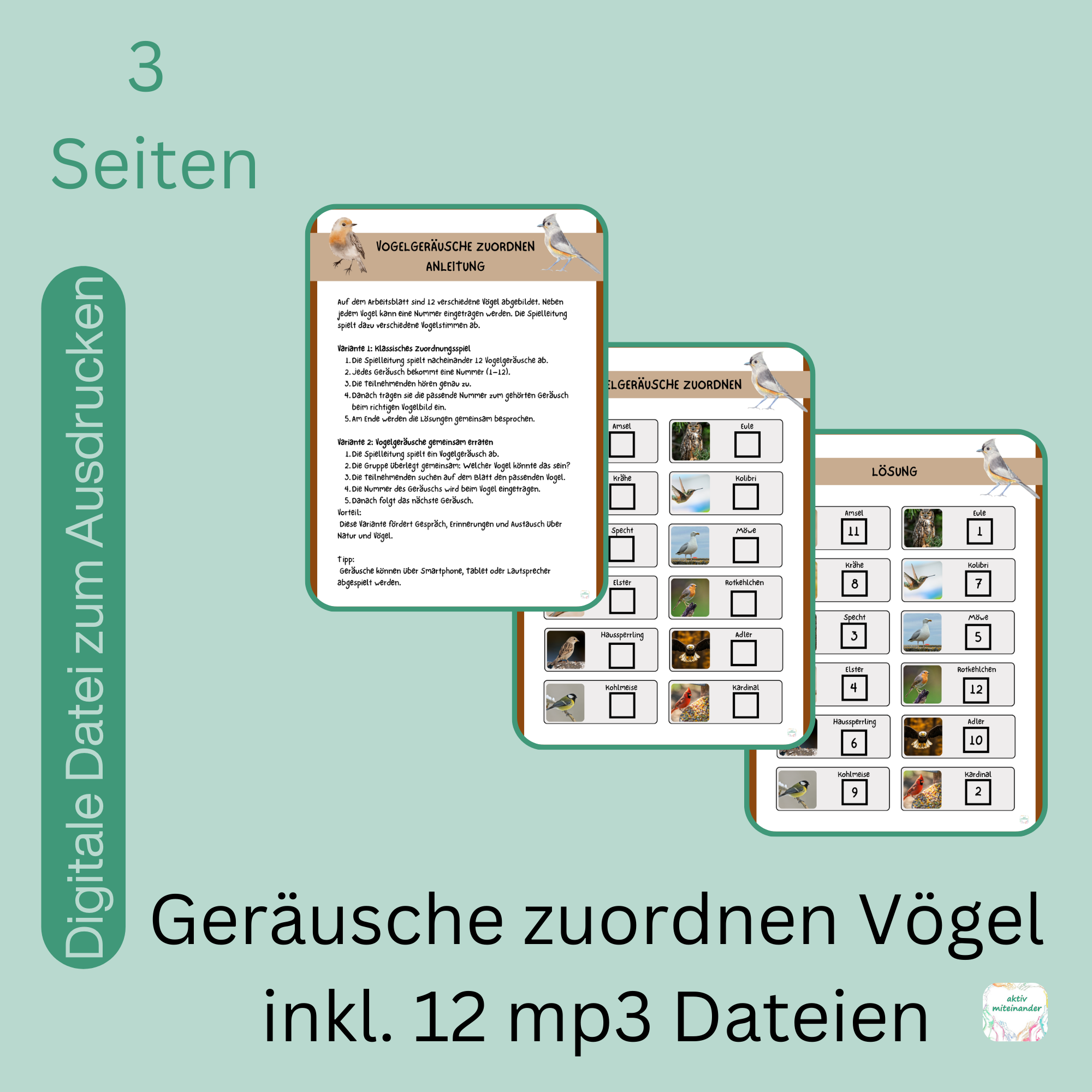 Geräusche zuordnen Vögel inkl. 12 mp3 Dateien