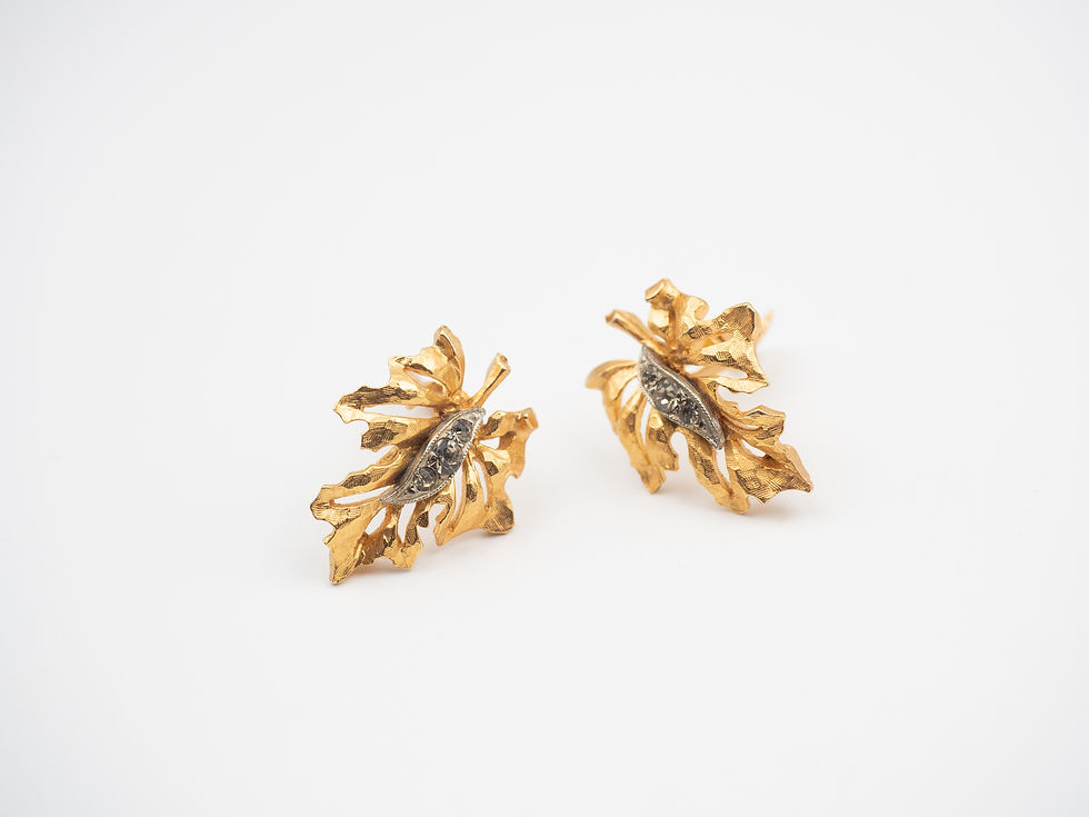 Thumbnail: FLORENZA vintage leaves shape crystal details clip on earrings
