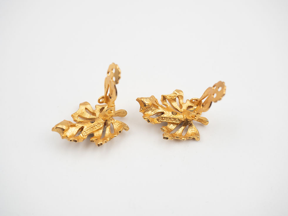 Thumbnail: FLORENZA vintage leaves shape crystal details clip on earrings