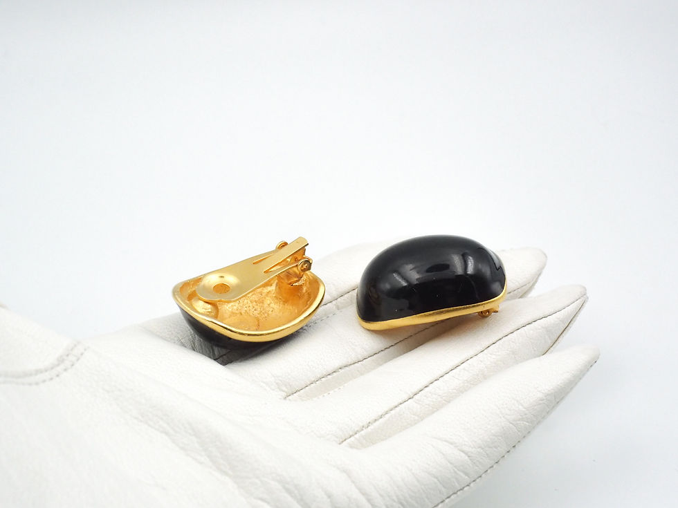 Thumbnail: Vintage chunky black enamel oval earrings