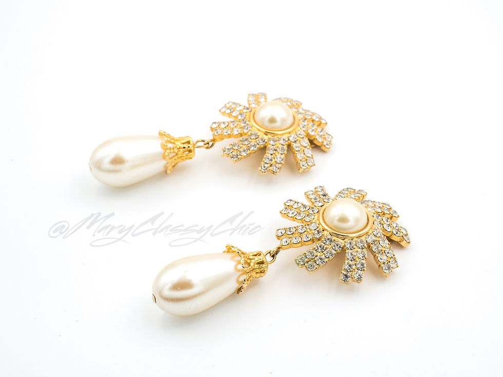 Thumbnail: Vintage earrings with swarovski crystals & pearled drop