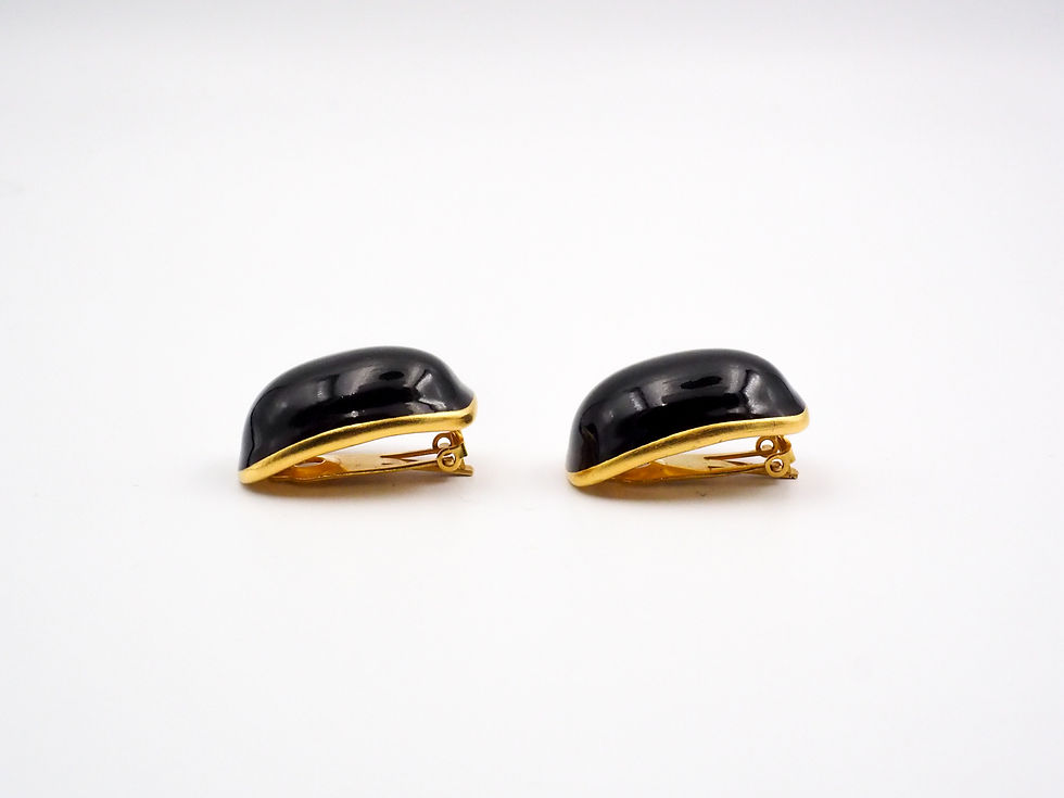 Thumbnail: Vintage chunky black enamel oval earrings