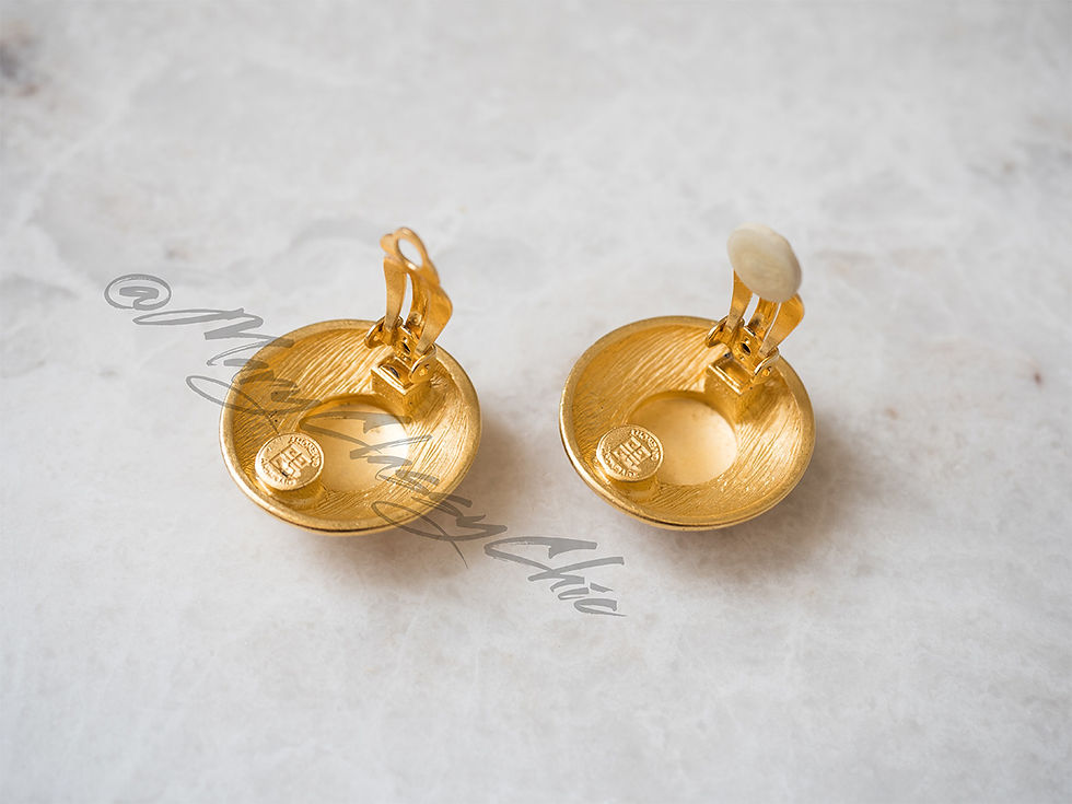 Thumbnail: GIVENCHY vintage round matt gold cabochon clip-on earrings