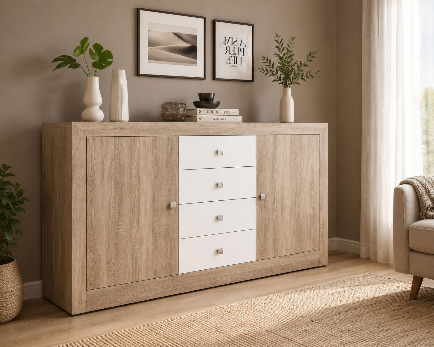 BALI Sideboard (Oak & White)