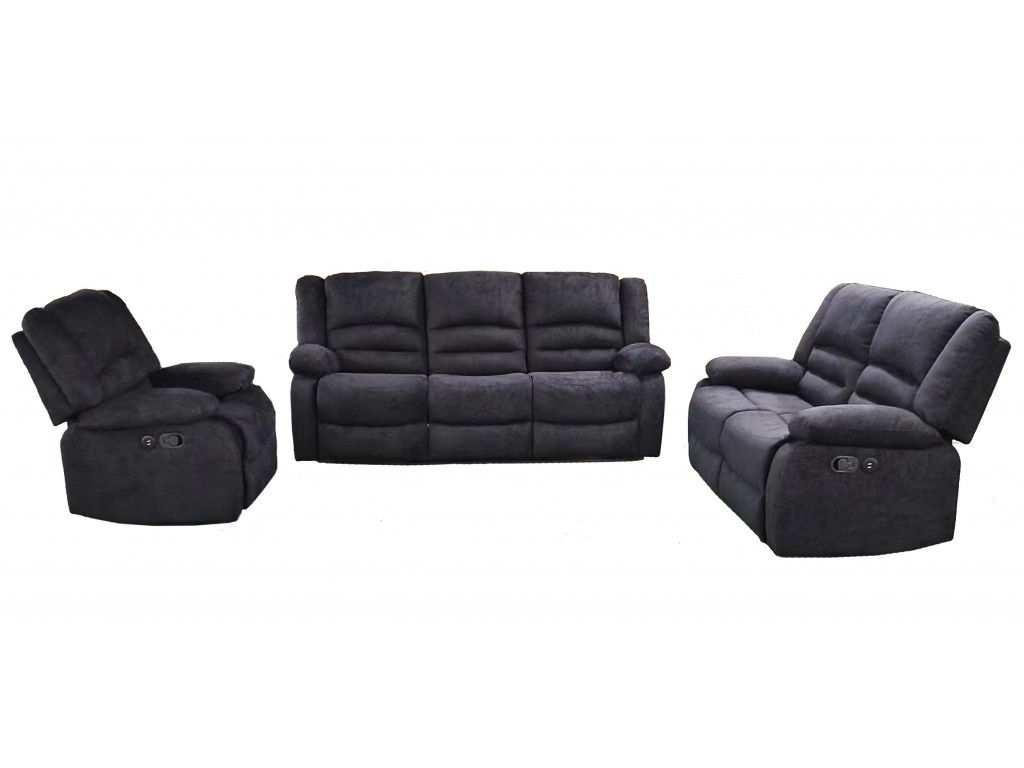 Martin Fabric Reclining Sofa Set black with white background