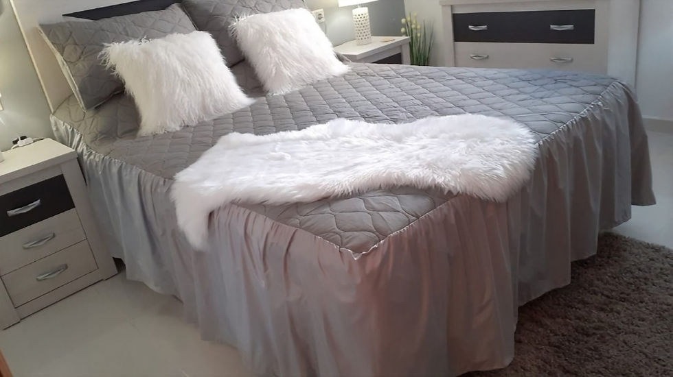 Grey Plain Fitted Bedspread on bed