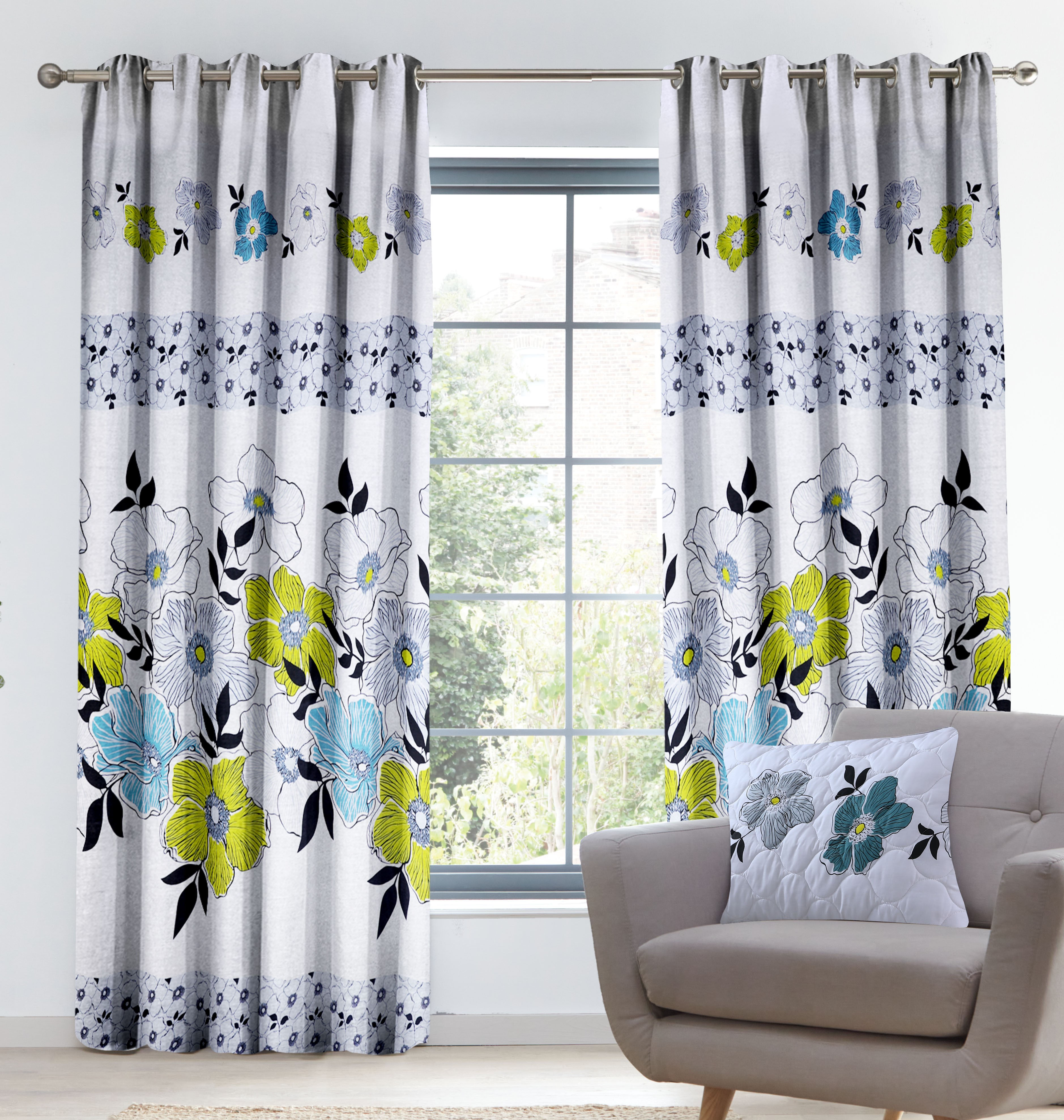 Grey "Manna" Cushion cover with matching curtains