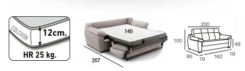 Chanel sofa bed in light grey open with sizes