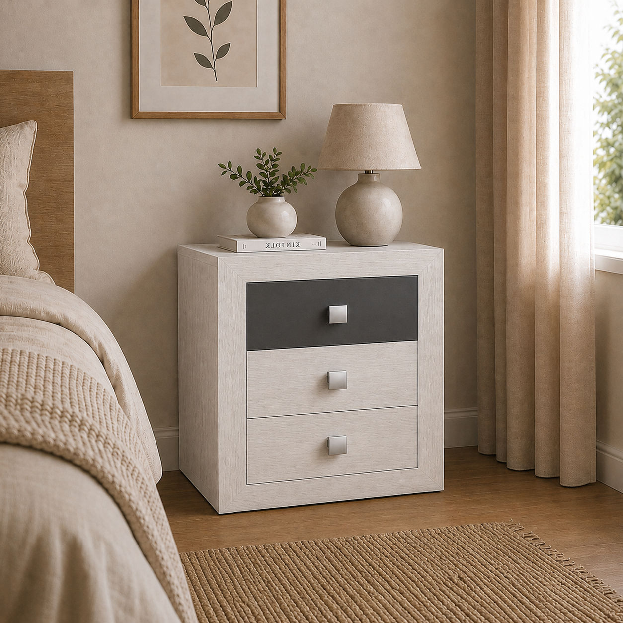 SUIZA 3-Drawer Bedside Cabinet (Light Grey & Dark Grey)