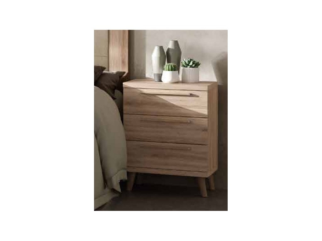Kronos 3-Drawer Bedside Cabinet in Roble (Oak) close up with legs