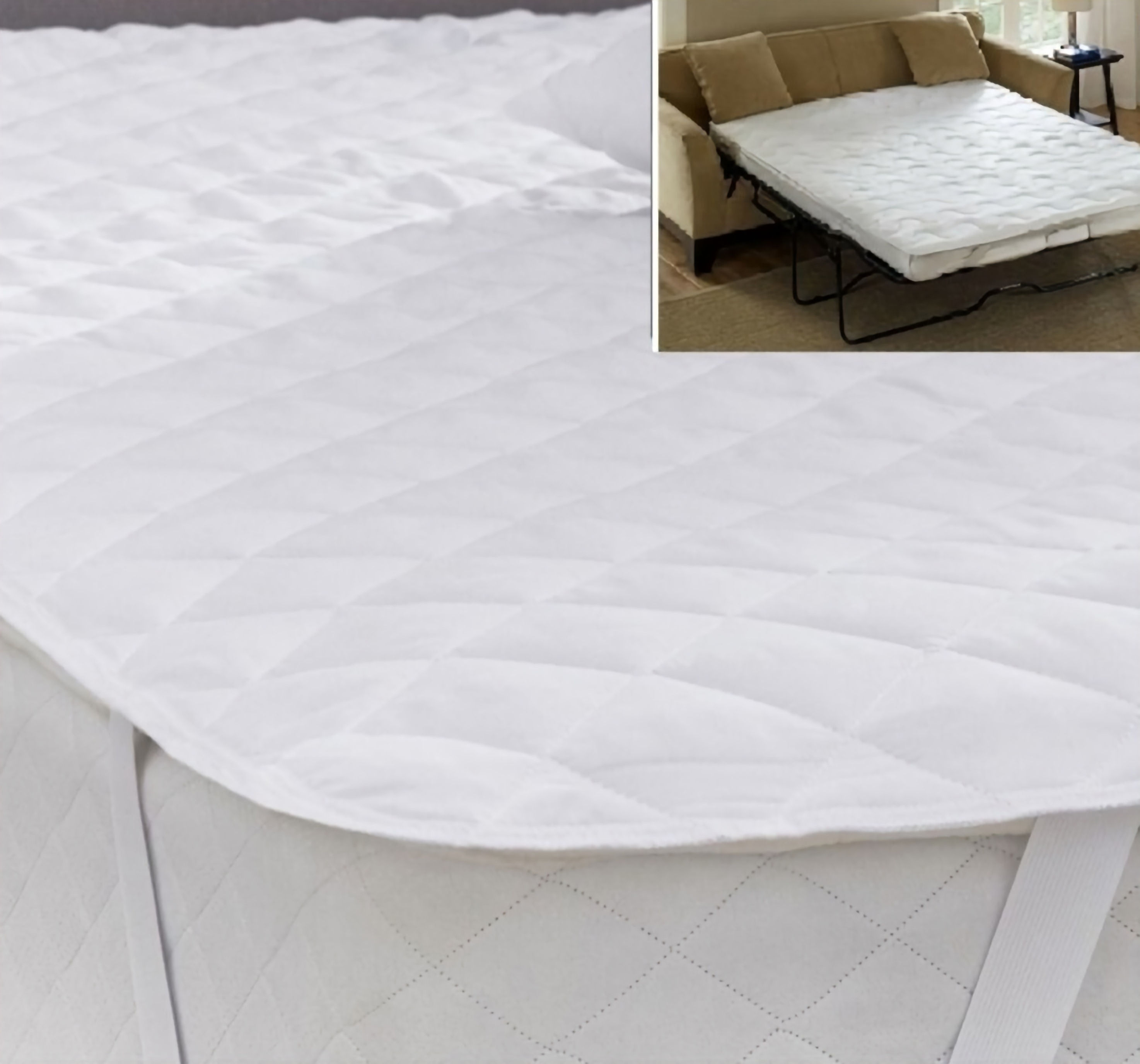 Sofa Bed Mattress Protector shown on bed