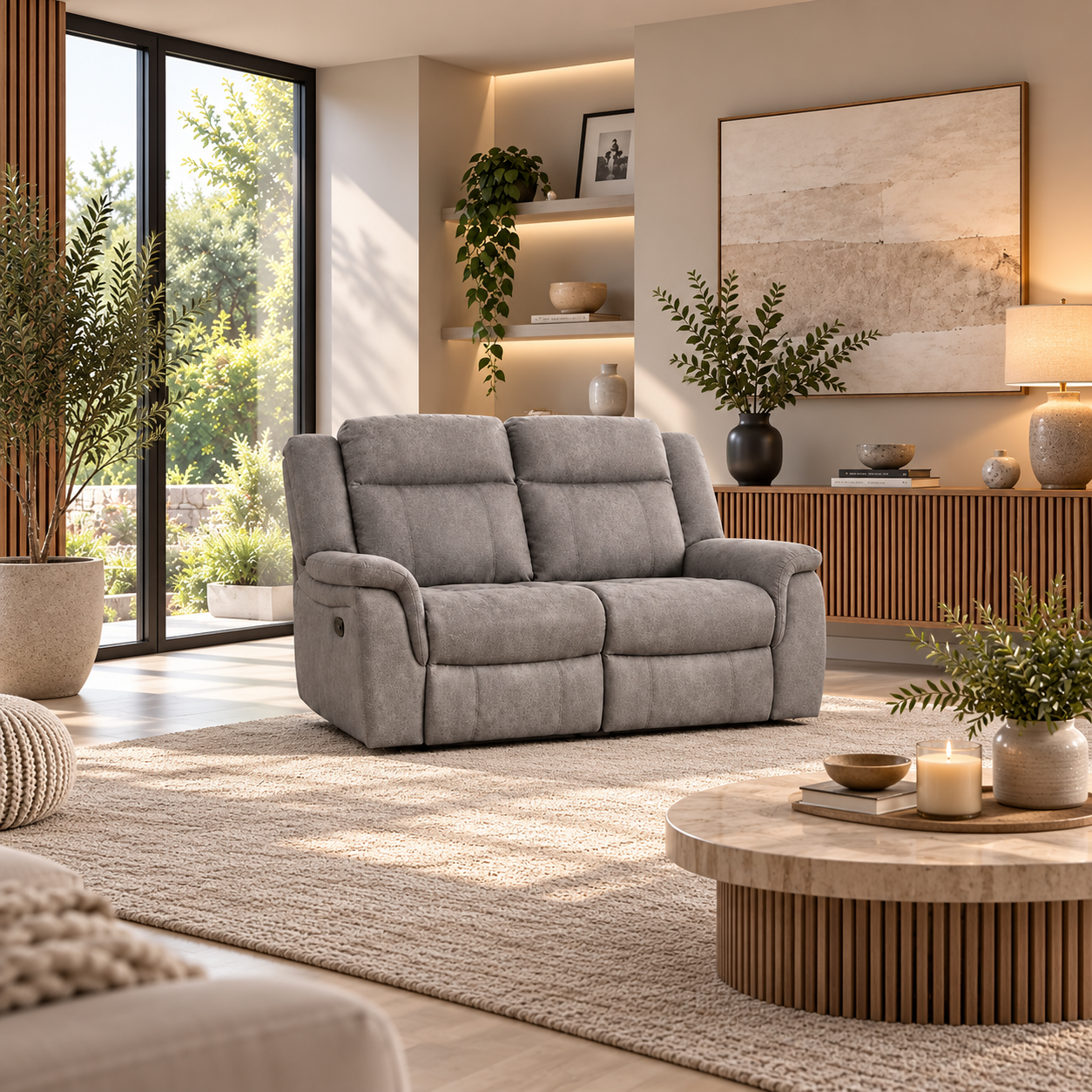 Dover Recliner Fabric 2 Seater In Elephant Grey