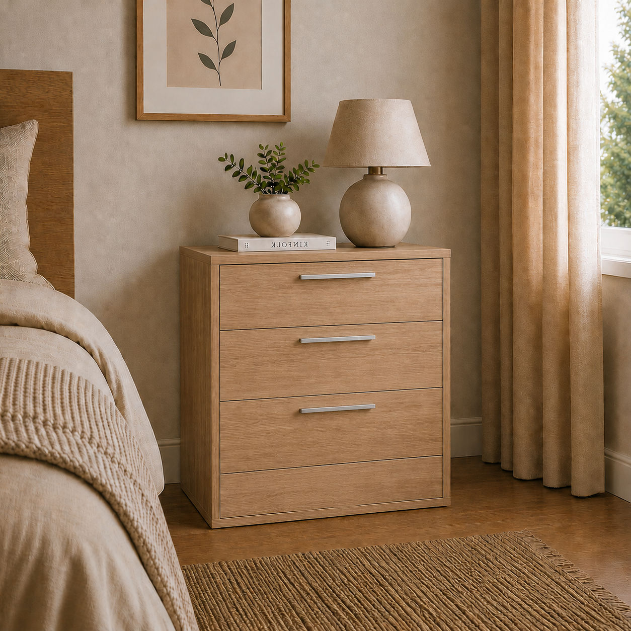 GRECIA 3-Drawer Bedside Cabinet (Oak)