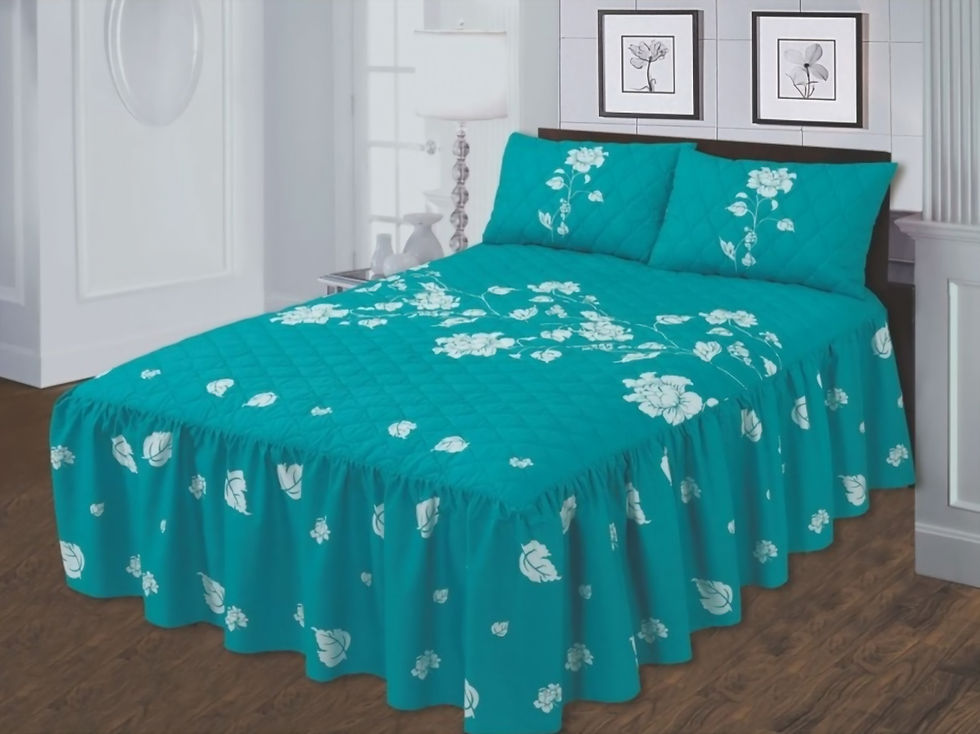 Aqua "Charisma" Fitted Bedspread on bed