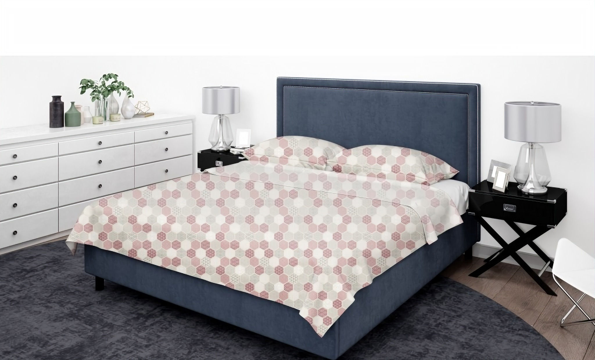 Red Hex Duvet Cover Set with matching Pillowcase on bed