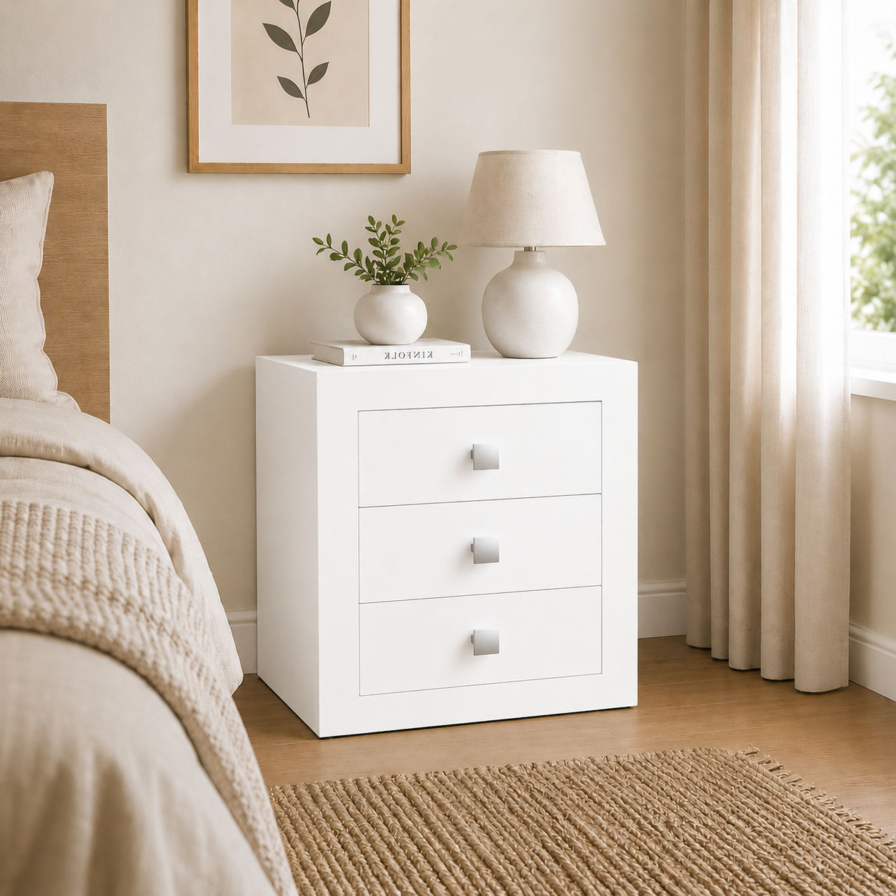 SUIZA 3-Drawer Bedside Cabinet (White)