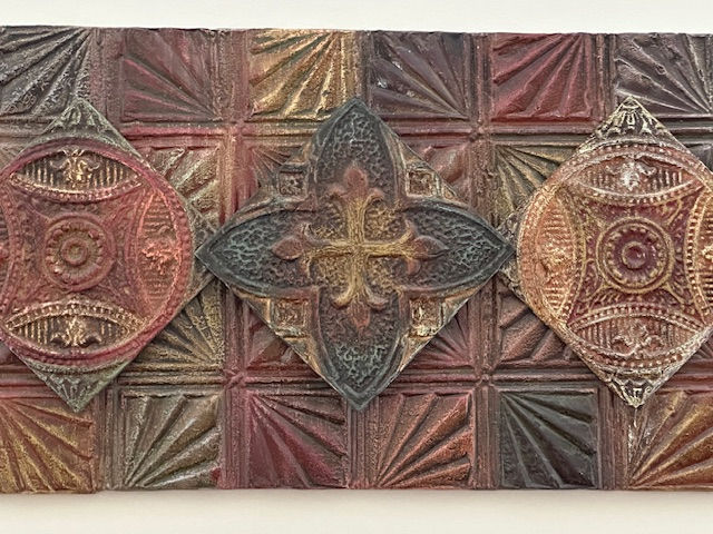 Thumbnail: Closeup of Antique Tin Art Wall Display - Autographed Kenny The Tinman Large Piece 42"x22"