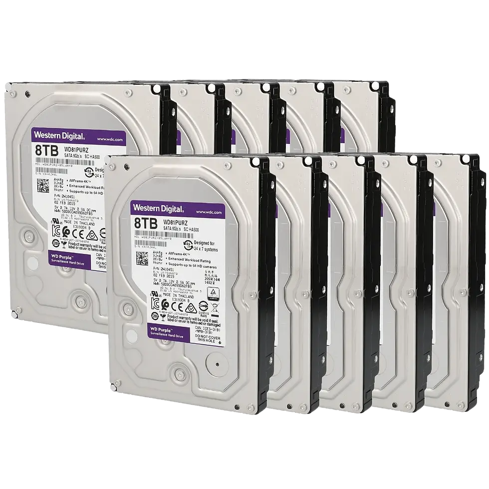 Pack de 10 discos duros WD Purple de 8 TB