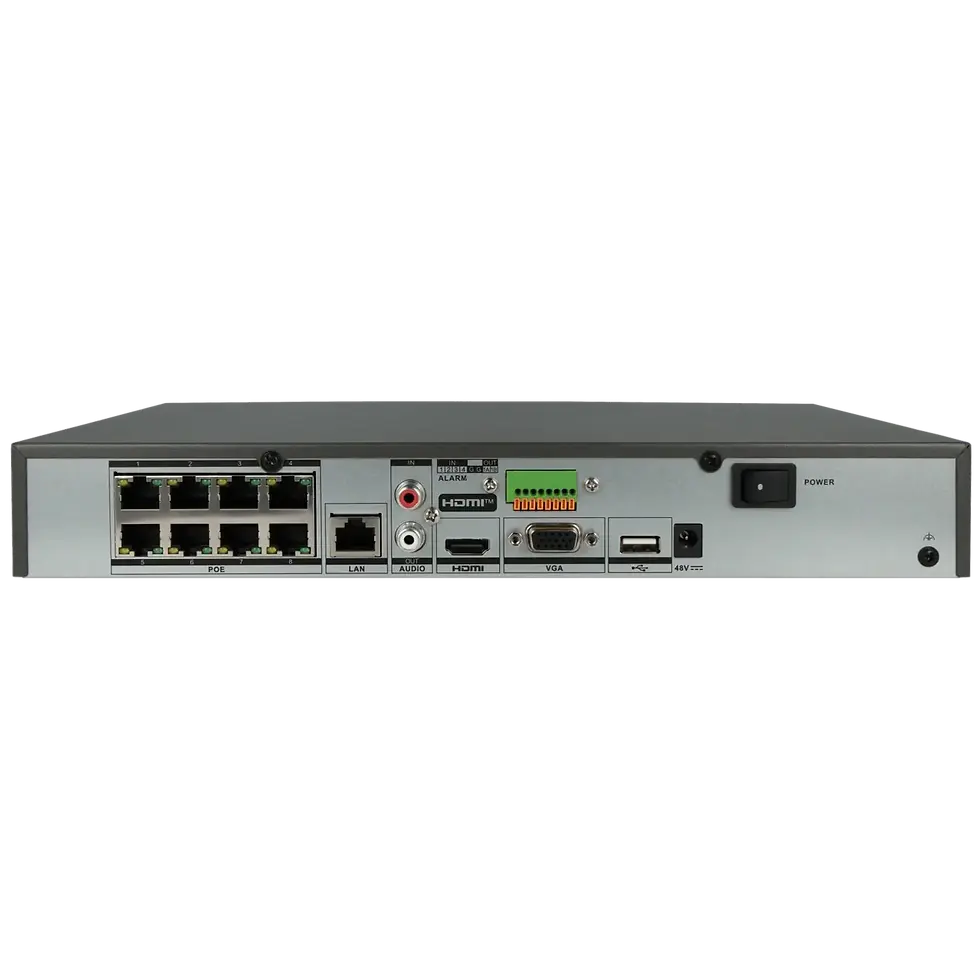Grabador IP de 8 canales y 12 Mpx de resolución máxima con 8 puertos PoE