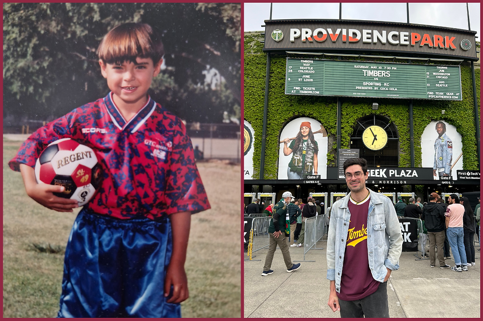 Young soccer player portrait and poet Stefan Karlsson supporting Portland Timbers.