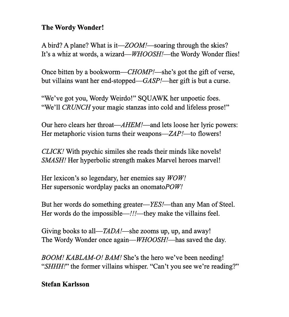 "The Wordy Wonder!" A poem for kids by Stefan Karlsson.