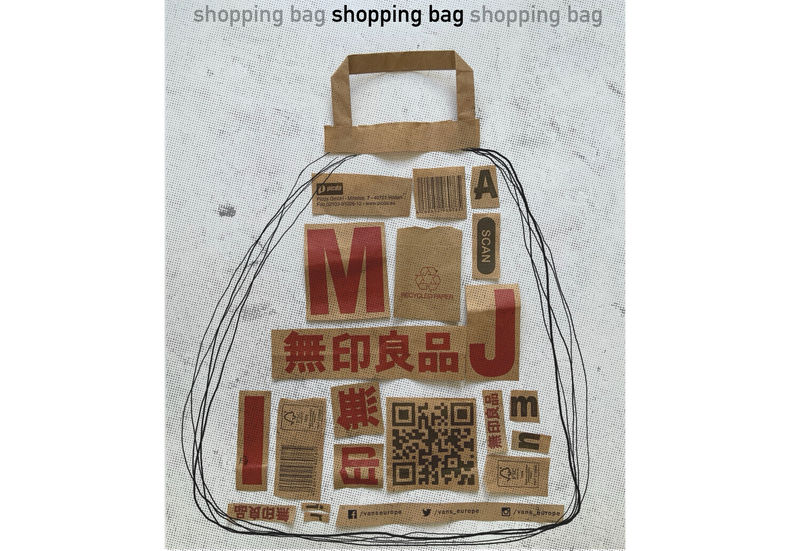 a drawing of a shopping bag with the words shopping bag shopping bag shopping bag
