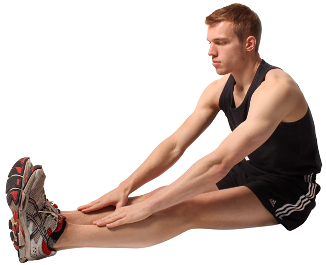 a man performing a flexibility exercise that stretches his hamstring muscles