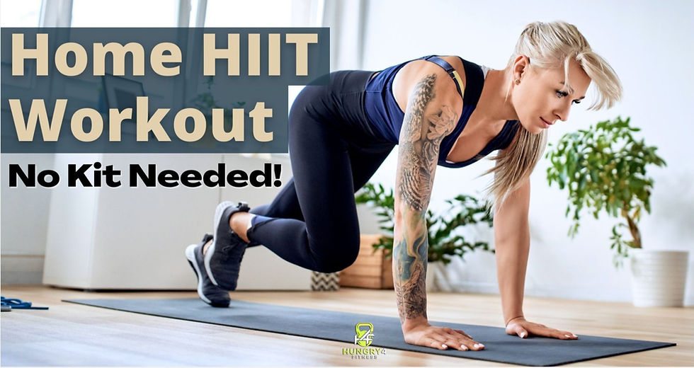 A woman completing a hiit workout at home.