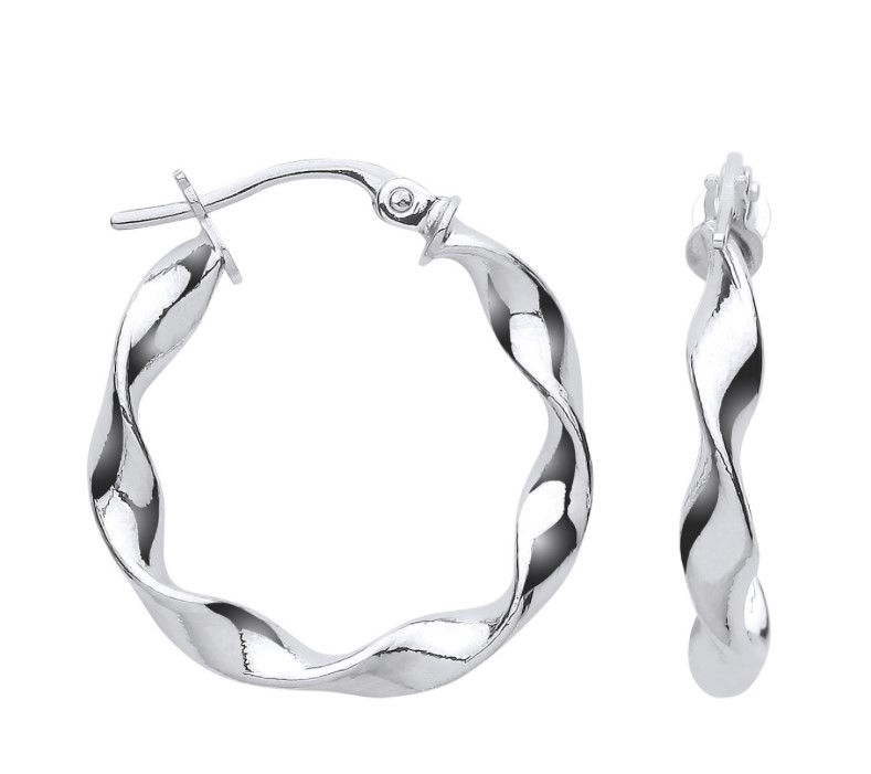 9ct White Gold 21mm Twisted Hoop Earrings
