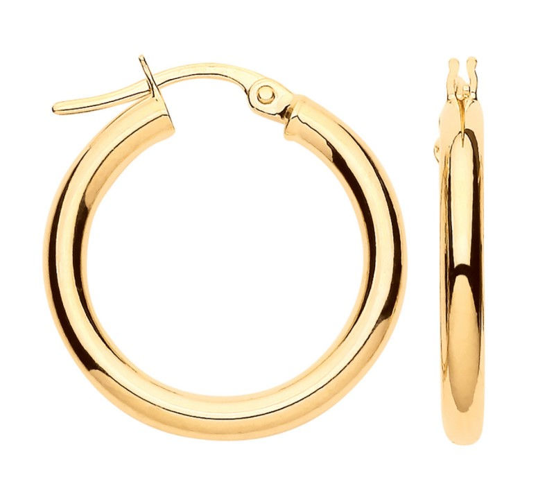9ct Yellow Gold 20mm Plain Tube Hoop Earrings