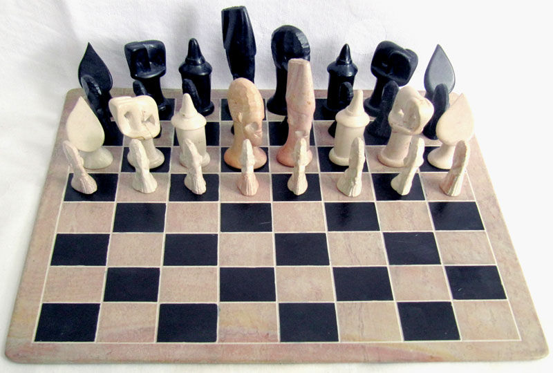 Schachset Figuren + Brett , Kenia 1990, Speckstein