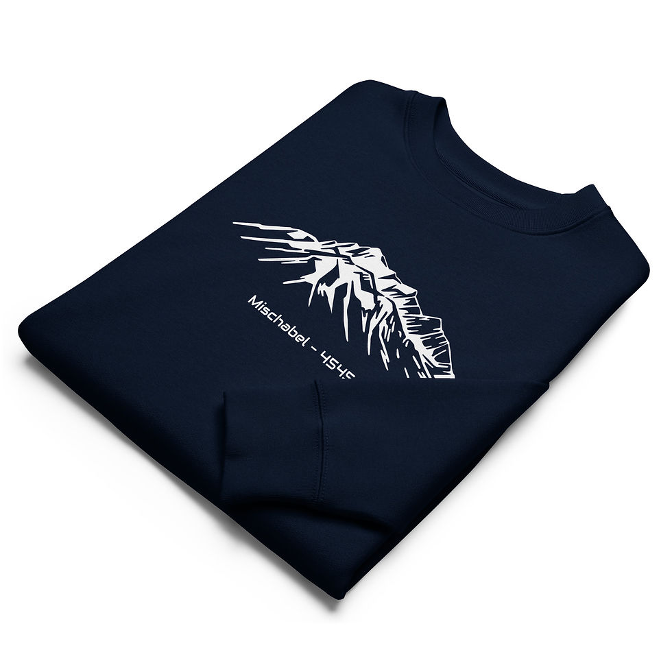 Miniature : navy-farbiger Pullover mit Wallis Mischabel Druck in weiss aus Bio Baumwolle, gefaltet