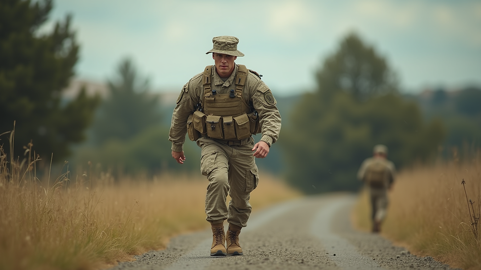 Eye-level view of a serviceman exercising outdoors