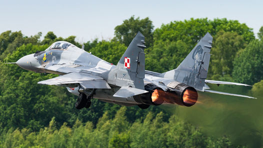 The afterburners of the Mikoyan MiG-29 of the Polish Air Force at the Tactical Weapon Meet 2017 in Belgium. 