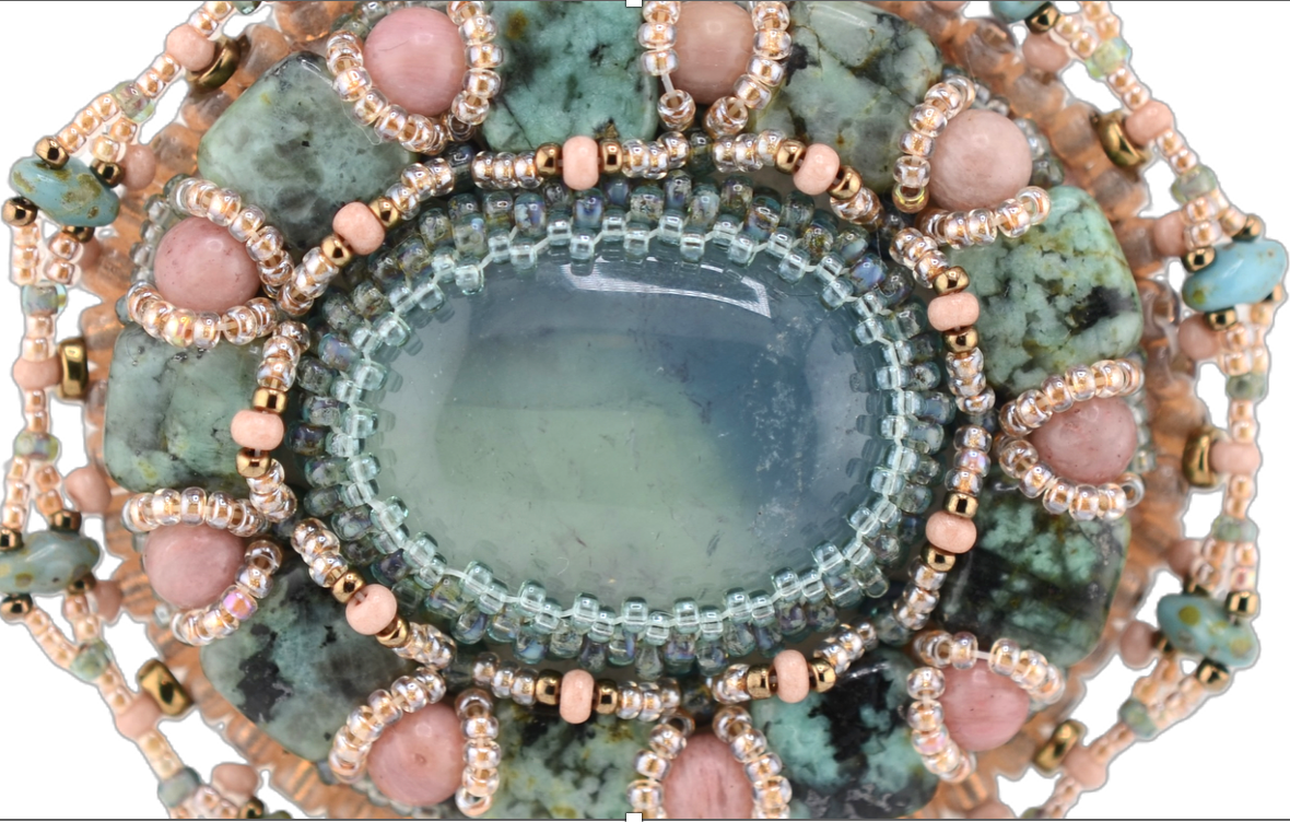 Turquoise, Fluorite & Pink Brooch