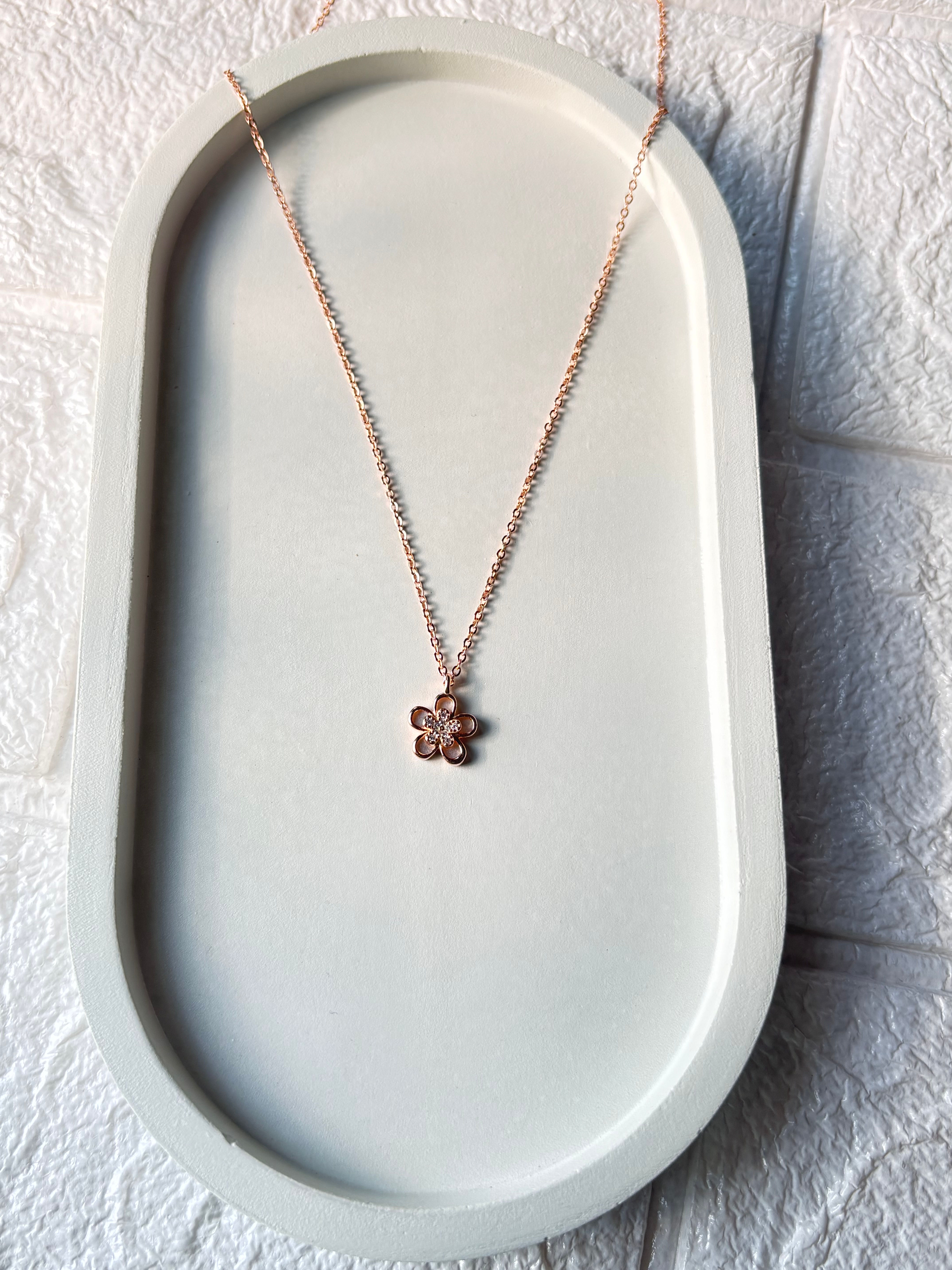 925 Rose silver flower pendant with chain