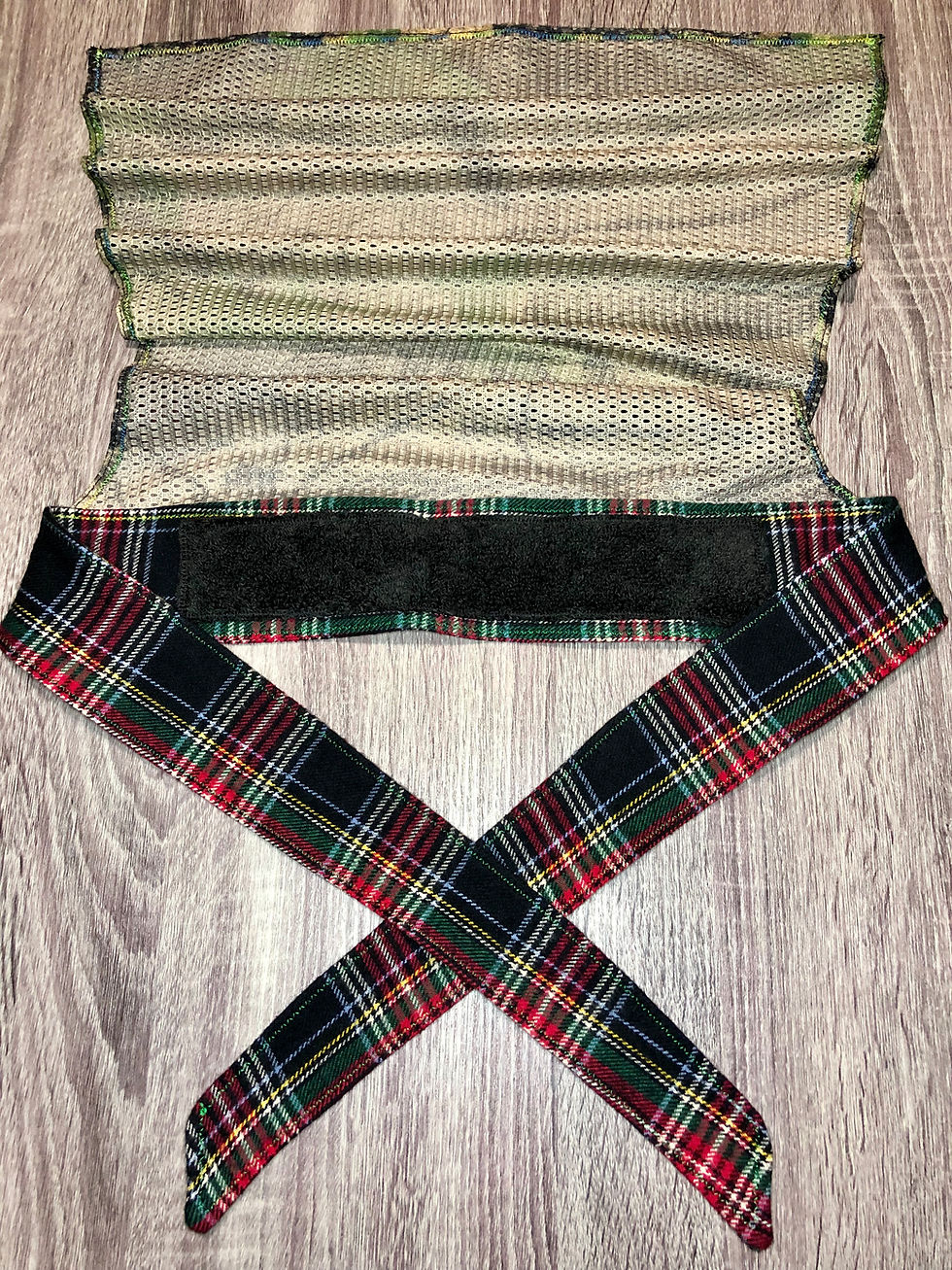 Thumbnail: Red Plaiditude Headwrap - Emerald Stitching
