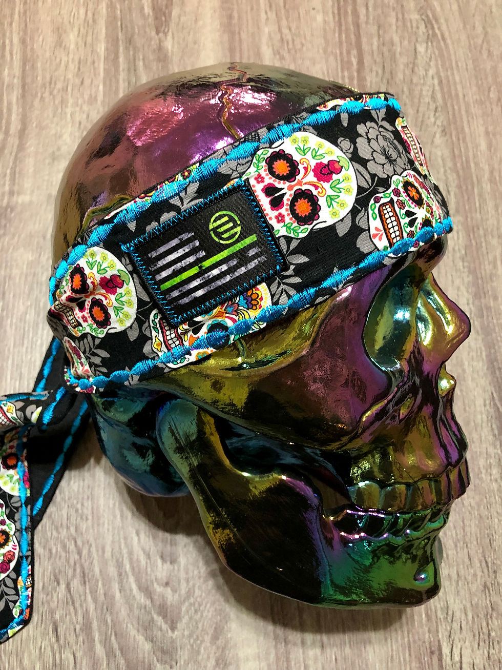Thumbnail: Sugar Skulls Headband - Electric Blue Stitching