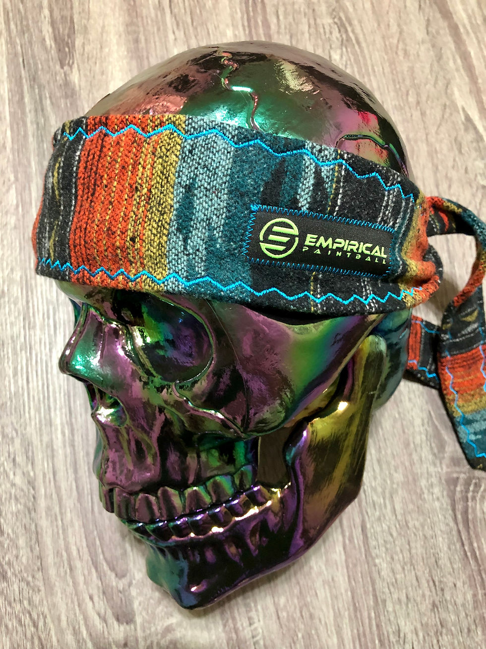 Thumbnail: Orange Aztec Sweater Headband - Electric Blue Stitching