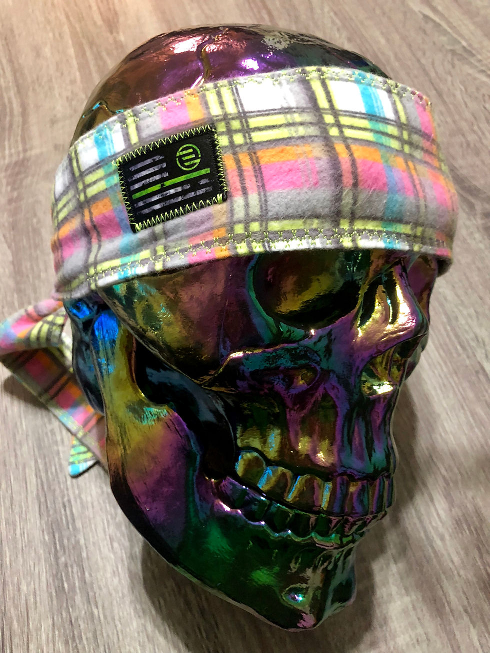Thumbnail: Empirical Paintball - Bright Plaid Ice Headband - Green Stitching Right