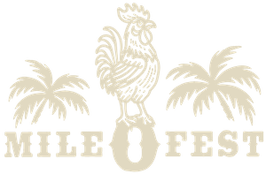 Mile 0 Fest text logo in cream with a chicken on top