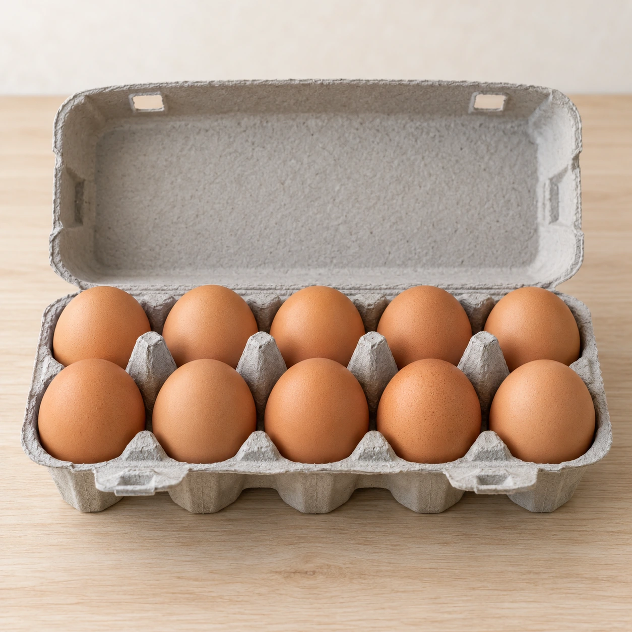 10 BIO-Eier Größe XL im geöffneten grauen Naturkarton