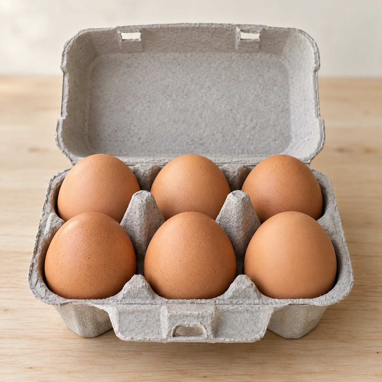 6 BIO-Eier Größe XL im geöffneten grauen Naturkarton