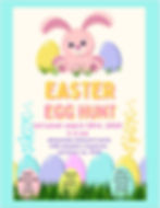 Pink bunny and colorful eggs on Easter Egg Hunt poster. Event on March 28, 2026, 1-3 PM, at Appalachian Community Center.