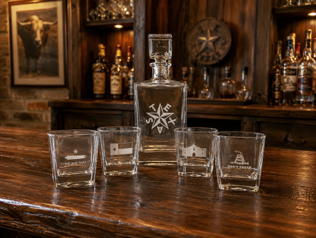 Custom Engraved Decanter Set with 4 glasses