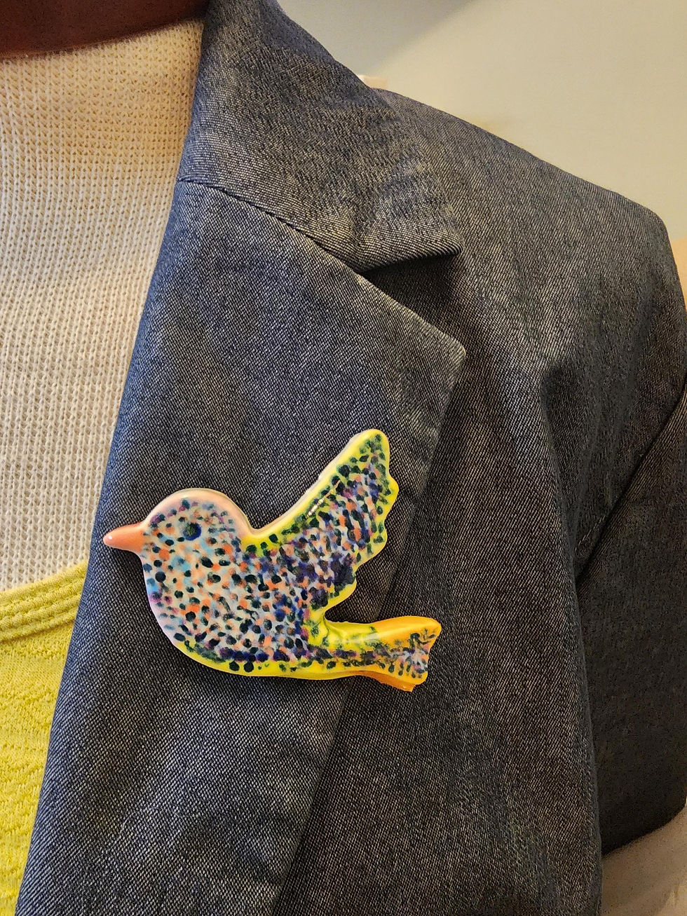 Thumbnail: Wearable Ceramic Bird Magnet – Hand-Painted Dot Art Brooch Magnet | Colorful